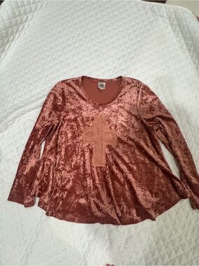 ivy jane Crushed Velvet Long-Sleeve Top in Rust